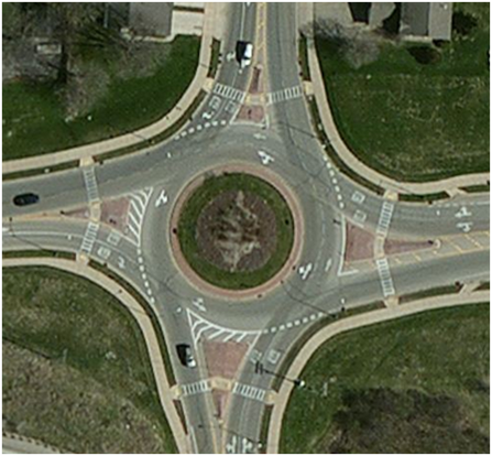 Top down view of a roundabout.